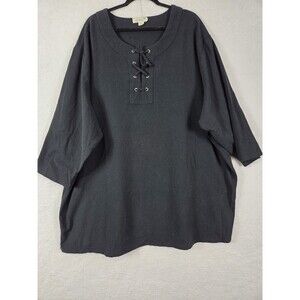 KS Island Cotton Shirt Mens 4XL Black Lace Up 3/4 Sleeve Tunic Big & Tall Pirate